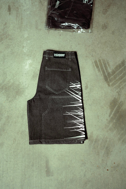 Noir Fracture Denim Shorts