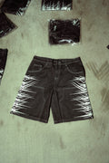 Noir Fracture Denim Shorts