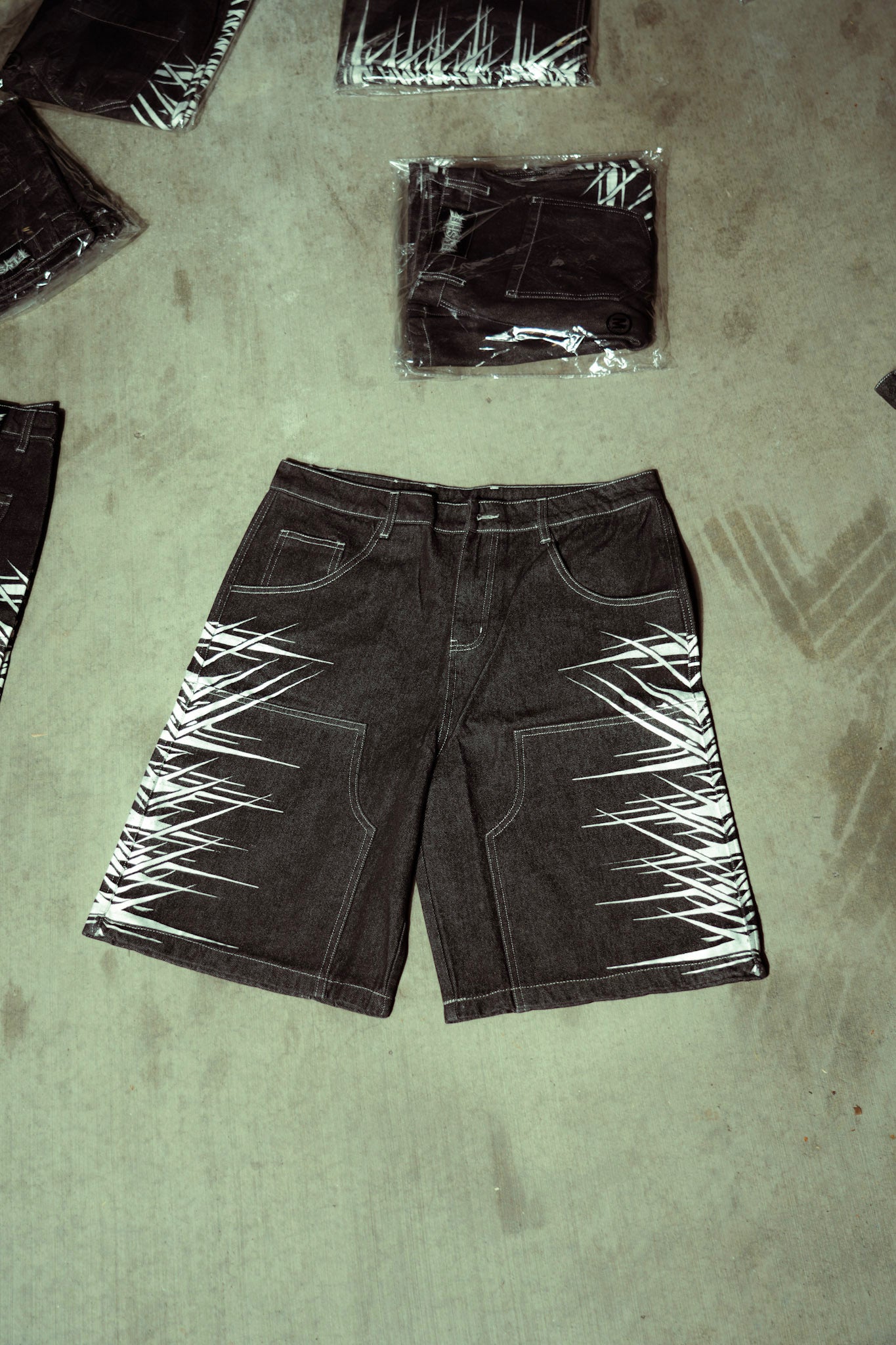 Noir Fracture Denim Shorts